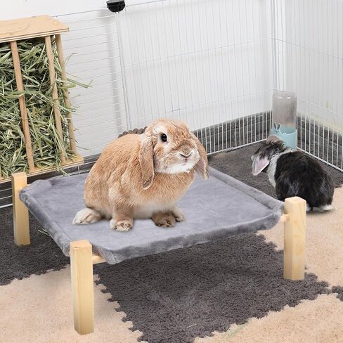 MEWTOGO Wooden Rabbit Hammock Bed, Elevated Warm Bunny Bed with Cozy Flannel, Stable Furniture Pet Bed for Indoor/Outdoor Guinea Pigs Hamsters Sleeping in Saudi Arabia