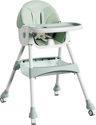 Foldable Baby High Chair, Adjustable Backrest Dinner Plate with 4 Wheels for Infant Toddler,Removable Seat & Tray for Easy Clean ML-0033 （Green） in Kuwait