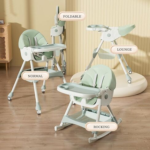 Foldable Baby High Chair, Adjustable Backrest Dinner Plate with 4 Wheels for Infant Toddler,Removable Seat & Tray for Easy Clean ML-0033 （Green） in Kuwait