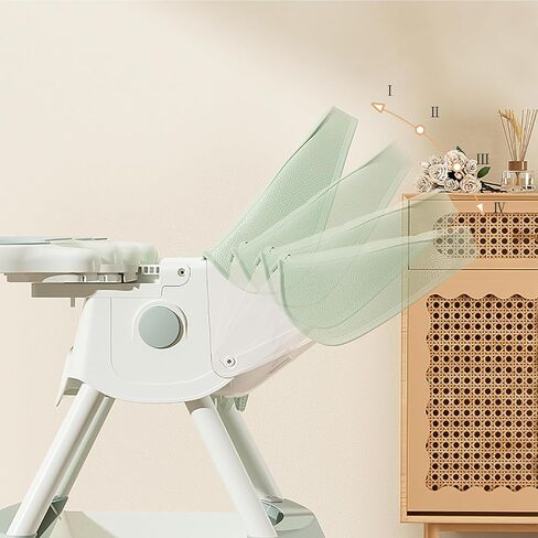 Foldable Baby High Chair, Adjustable Backrest Dinner Plate with 4 Wheels for Infant Toddler,Removable Seat & Tray for Easy Clean ML-0033 （Green） in Kuwait