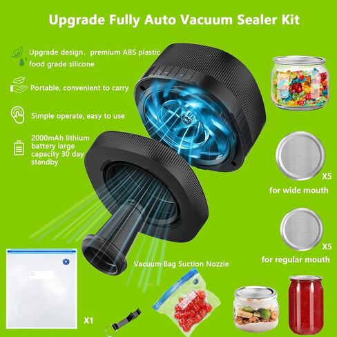 Electric Mason Jar Vacuum Sealer, Automatic Vacuum Sealer for Jars with Wide and Regular Mouth Lids 3-in 1 Canning Jars Vacuum Sealer Kit Portable Vacuum Sealing Machine Food Vacuum Storage in Saudi Arabia