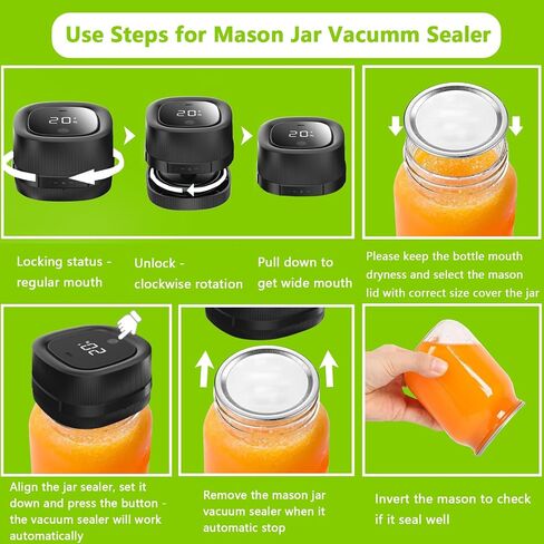 Electric Mason Jar Vacuum Sealer, Automatic Vacuum Sealer for Jars with Wide and Regular Mouth Lids 3-in 1 Canning Jars Vacuum Sealer Kit Portable Vacuum Sealing Machine Food Vacuum Storage in Saudi Arabia
