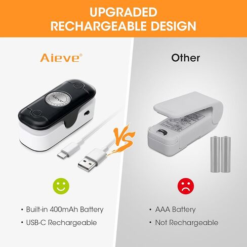 Aieve Bag Sealer Mini, Rechargeable Chip Bag Sealer, Handheld 2 In 1 Heat Seal & Cutter in Saudi Arabia