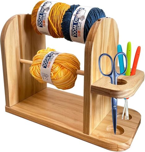 Hgfunlux Yarn Holder Dispenser for Crocheting,Crochet Yarn Holder,Twizzter Portable Yarn Holder,Yarn Ball Holder Double Revolving for Crochet Knitting,Handmade Wood Yarn Dispenser in Saudi Arabia