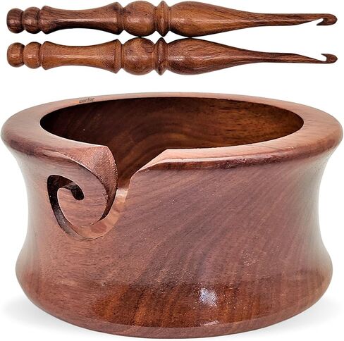 وعاء غزل الحياكة وخطاطيف الكروشيه مجموعة وعاء حامل غزل خشبي مصنوع يدويًا من أجل الحياكة والحياكة اليدوية in Kuwait