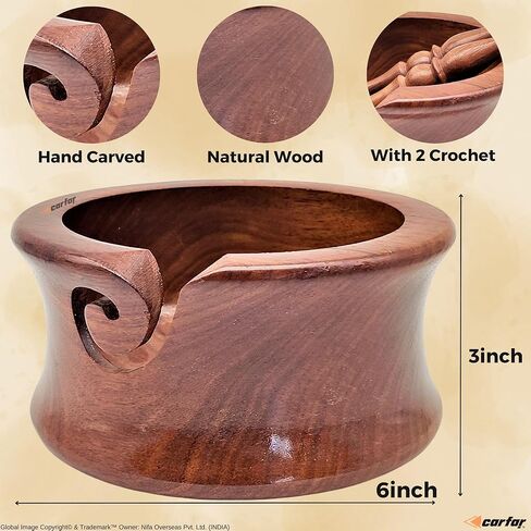 وعاء غزل الحياكة وخطاطيف الكروشيه مجموعة وعاء حامل غزل خشبي مصنوع يدويًا من أجل الحياكة والحياكة اليدوية in Kuwait