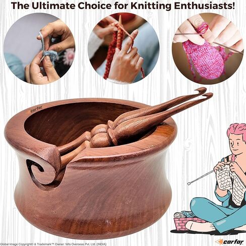 وعاء غزل الحياكة وخطاطيف الكروشيه مجموعة وعاء حامل غزل خشبي مصنوع يدويًا من أجل الحياكة والحياكة اليدوية in Kuwait