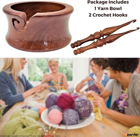 وعاء غزل الحياكة وخطاطيف الكروشيه مجموعة وعاء حامل غزل خشبي مصنوع يدويًا من أجل الحياكة والحياكة اليدوية in Kuwait