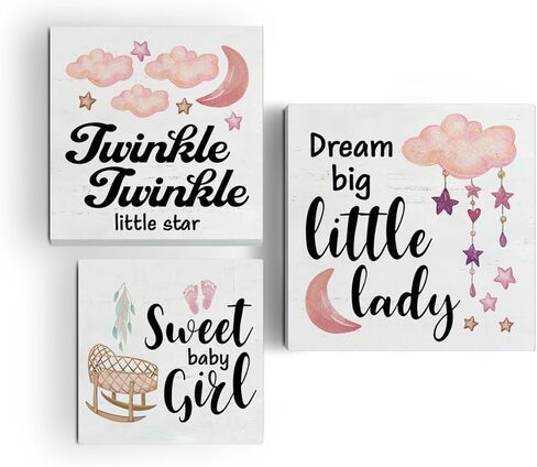 علامات صندوق خشبي لحضانة الأطفال، 3 قطع، أقوال حضانة وردية، صينية متدرجة، علامات خشبية، ديكور، علامات خشبية، مجموعة ديكور للطاولة المركزية لمكتب الرف المنزلي in Kuwait