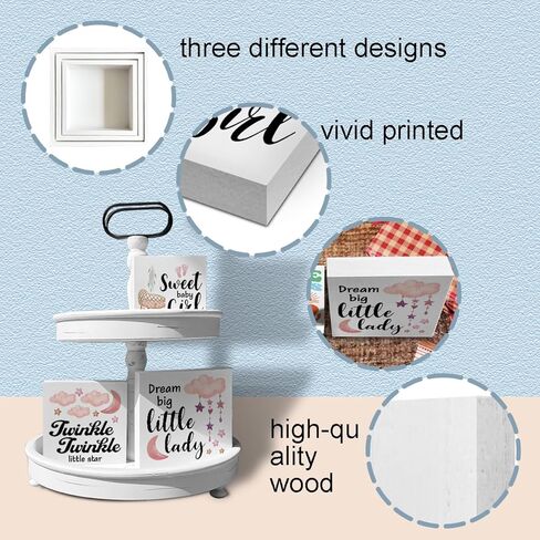 علامات صندوق خشبي لحضانة الأطفال، 3 قطع، أقوال حضانة وردية، صينية متدرجة، علامات خشبية، ديكور، علامات خشبية، مجموعة ديكور للطاولة المركزية لمكتب الرف المنزلي in Kuwait