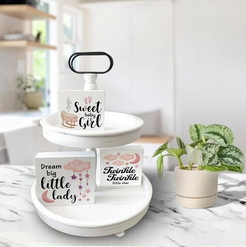 علامات صندوق خشبي لحضانة الأطفال، 3 قطع، أقوال حضانة وردية، صينية متدرجة، علامات خشبية، ديكور، علامات خشبية، مجموعة ديكور للطاولة المركزية لمكتب الرف المنزلي in Kuwait