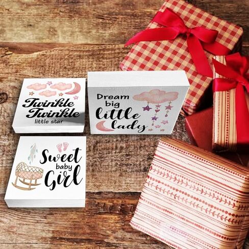 علامات صندوق خشبي لحضانة الأطفال، 3 قطع، أقوال حضانة وردية، صينية متدرجة، علامات خشبية، ديكور، علامات خشبية، مجموعة ديكور للطاولة المركزية لمكتب الرف المنزلي in Kuwait