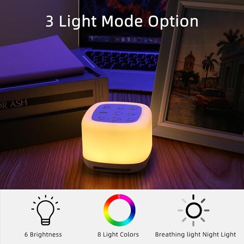 White Noise Machine,Portable Sound Machine for Baby Adult, Features Powerful Battery, 40 Soothing Sound and 8 Colors Light, Noise Canceling for Office & Sleeping, Sound Therapy for Home, Travel, Regis in Kuwait