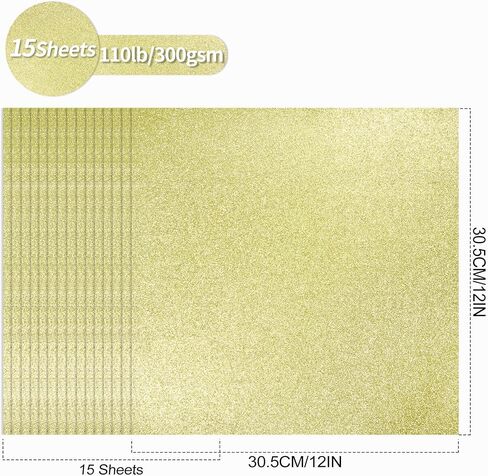 Golden Glitter Cardstock Paper, 15 Sheets 300gsm/110Ib Square Colored Card Paper for Crafts DIY Projects Card Making Birthday Wedding Decoration UAP21GD15 in Saudi Arabia