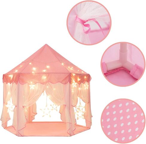 خيمة الأميرة Sunnyglade مقاس 55 بوصة × 53 بوصة مع أضواء نجوم كبيرة وكبيرة بطول 8.2 قدم للفتيات، خيمة لعب كبيرة للأطفال في القلعة للأطفال، ألعاب داخلية وخارجية، هدية يوم الأطفال in Kuwait