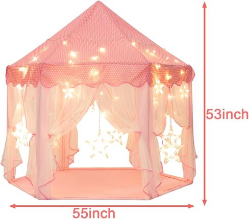 خيمة الأميرة Sunnyglade مقاس 55 بوصة × 53 بوصة مع أضواء نجوم كبيرة وكبيرة بطول 8.2 قدم للفتيات، خيمة لعب كبيرة للأطفال في القلعة للأطفال، ألعاب داخلية وخارجية، هدية يوم الأطفال in Kuwait