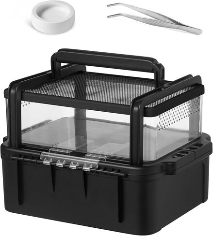 Small Pet Carrier for Travel, Amphibians Habitat Terrarium Kits, Guinea Pig Carrier Lizard Bird Rabbit Carrier Cage with Tweezer Bowl for Spider Gecko Chameleon Snake Frog in Kuwait