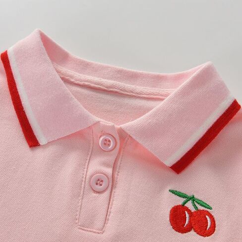 Balatale طفل رضيع الفتيات فستان بولو الكرز المطرزة قصيرة الأكمام مطوي فستان التنس ألف خط Playwear فستان الشمس in Kuwait