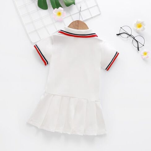 Balatale طفل رضيع الفتيات فستان بولو الكرز المطرزة قصيرة الأكمام مطوي فستان التنس ألف خط Playwear فستان الشمس in Kuwait
