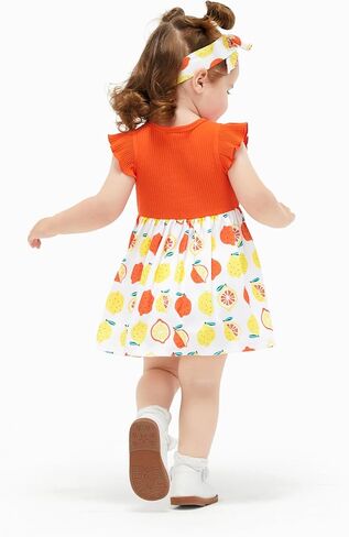 فساتين بات بات للفتيات الصغيرات الرضع بأكمام قصيرة فستان صيفي للأطفال الصغار بفيونكة أمامية فستان مطبوع عليه زهور وعصابة رأس مكونة من قطعتين in Kuwait