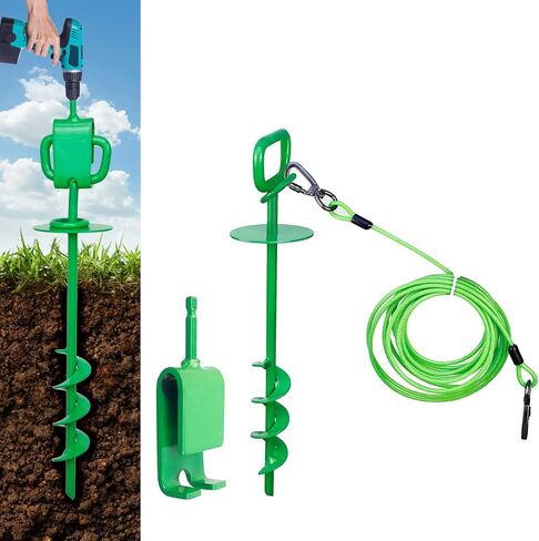 Dog tie Out Stake, 15in Dog tie Out Cable and Stake, Dog Anchor with 16ft Heavy Duty Cable and Drill Adapter, Dog Stake for Beach, Dog Stake and Cable for 100 Lbs Large Dogs in Saudi Arabia