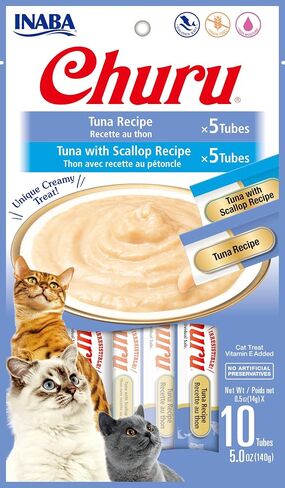 INABA Churu Tuna Lickable Creamy Purée Cat يعامل 2 نكهة متنوعة حزمة من 10 أنابيب in Kuwait