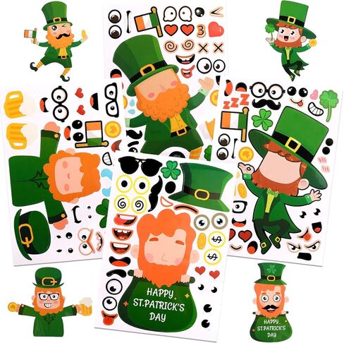 XIMISHOP 24 قطعة اصنع ملصقات الجنية سانت باتريك DIY، اصنع ملصقات Leprechauns الخاصة بيوم القديس باتريك للأطفال، الجني، حدوة الحصان، وعاء من الذهب، قوس قزح، نمط العملة الذهبية قزم DIY ملصق in Kuwait