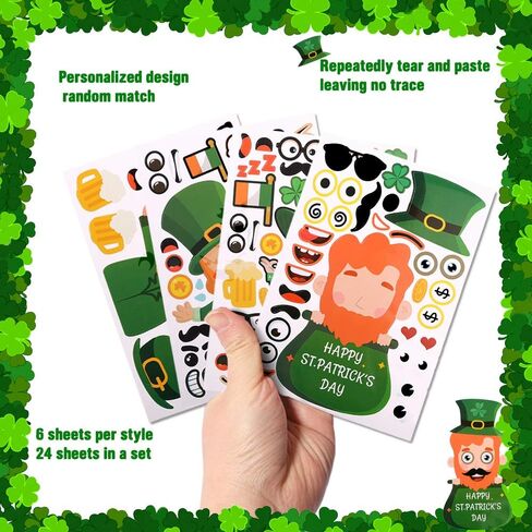 XIMISHOP 24 قطعة اصنع ملصقات الجنية سانت باتريك DIY، اصنع ملصقات Leprechauns الخاصة بيوم القديس باتريك للأطفال، الجني، حدوة الحصان، وعاء من الذهب، قوس قزح، نمط العملة الذهبية قزم DIY ملصق in Kuwait