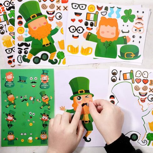 XIMISHOP 24 قطعة اصنع ملصقات الجنية سانت باتريك DIY، اصنع ملصقات Leprechauns الخاصة بيوم القديس باتريك للأطفال، الجني، حدوة الحصان، وعاء من الذهب، قوس قزح، نمط العملة الذهبية قزم DIY ملصق in Kuwait