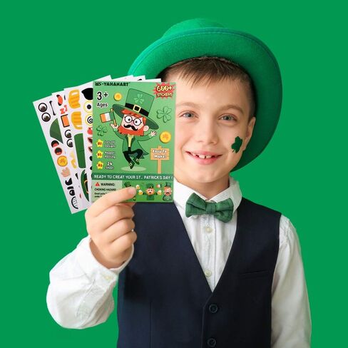 XIMISHOP 24 قطعة اصنع ملصقات الجنية سانت باتريك DIY، اصنع ملصقات Leprechauns الخاصة بيوم القديس باتريك للأطفال، الجني، حدوة الحصان، وعاء من الذهب، قوس قزح، نمط العملة الذهبية قزم DIY ملصق in Kuwait