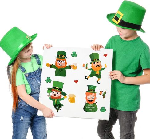 XIMISHOP 24 قطعة اصنع ملصقات الجنية سانت باتريك DIY، اصنع ملصقات Leprechauns الخاصة بيوم القديس باتريك للأطفال، الجني، حدوة الحصان، وعاء من الذهب، قوس قزح، نمط العملة الذهبية قزم DIY ملصق in Kuwait