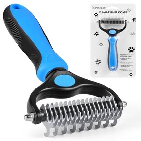 Dematting Comb for Dogs,Dog Combs,Dog brush for Long Haired Dogs,Pet Hair Grooming comb, Reduced Floating hair,Prevent Hair from Tangling,9-tooth+17-tooth Double-Sided Hair Removal(Blue)