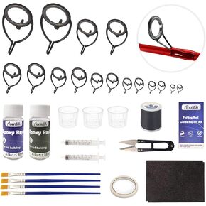 Aventik Fishing Rod Repair Kit, Supplies for Fishing Pole Eyelets Replacement with Kit with Stainless Steel Guides for Spinning/Casting Rods