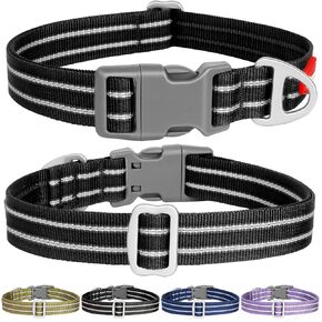 Reflective Adjustable Dog Collar with D-Ring Buckle - Durable Safety Nylon Collar for Small, Medium, Large Dogs （Black-S）
