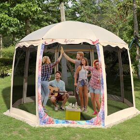 Screen House Room, Outside Dome Mesh Tent for 8-10 Person, Stable and Big Room Tent, Mosquito Net Camping Tent, Dining Sun Shade Gazebos for Patios, Beige