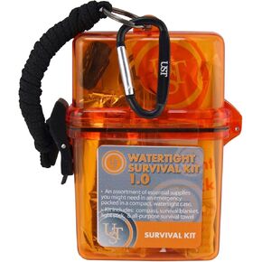 UST Watertight Survival Kit 1.0 with Durable, Lightweight Construction, Survival Blanket and Emergency Tools while Camping, Hiking and Outdoor Survival , Orange
