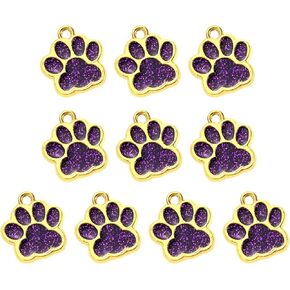 PATIKIL Animal Dog Cat Paw Print Pendants, 10 Pcs Crystal Footprint Dog Cat Paw Prints Pendants for DIY Necklace Bracelet Enamel Jewelry Making, Purple
