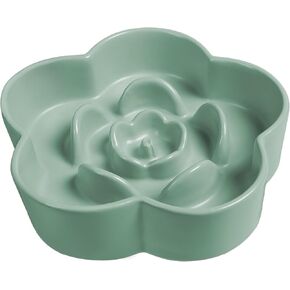 Ceramic Slow Feeder Dog Bowl, Anti-Choking Slow Food Bowls, 8" 11.3oz Slow Feeder for Medium, Large Breeds, Plum Puzzle Design, Non-Slip Silicone, Dishwasher and Microwave Safe, Pink