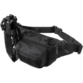 Tactical Fanny Pack with Water Bottle Holder,Waist Pack with Detachable Molle Water Bottle Holder for Various Sizes,Military Utility Fanny Pack for Men,Hip Pack for Biking,Hiking,Hunting,Fishing,Black