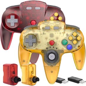 2 Pack 2.4 GHz Wireless Switch N64 Controller, USB Receiver & N64 Receiver, Compatible with Windows PC iOS Mac Raspberry Pi, N64 / Switch Online/NSO - (Rechargeable)