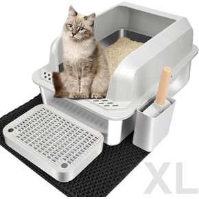 Vivifying Stainless Steel Litter Box, XL Cat Litter Box with Lid, Non-Stick and Anti-Leakage Extra Large High Sided Metal Litter Pan for All Cats, Easy Cleaning & Odor-Free Design (Light Gray)