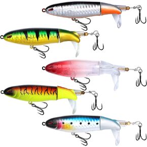 5PCS Fishing Lures Whopper Plopper Fishing Lure Bass Whopper Lures Kit Plopping Bass Lure Floating Pencil Bass Bait Topwater Fishing Lures withTackle Box