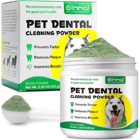 Teeth Cleaning Powder for Dog, 120G Dog Dental Powder, Support Teeth Cleaning Dental Powder for Dogs and Cats, Breath Freshener & Teeth Stain Remover, Plaque, Tartar Remover for All Size Dogs Cats