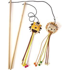 IUHKBH Cat Wands, 2 PCS Animal Shape Cat Teaser Wands with Bell Wooden Cat Stick Interactive Cat Toy for Cat and Kitten