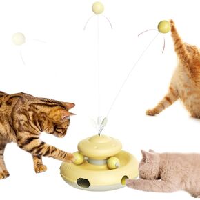 Cat Interactive Toys for Indoor Cats Dancer Supplies Bored Young Kitten Teaser Wand Feather Boredom Toy Weight Loss Kitty Tracking Balls Birthday Gift Adult Pet Enrichment Self Play High Energy Game