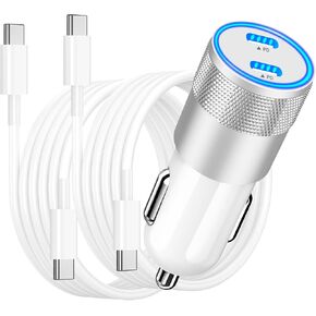 【MFi Certified】iPhone 15 Fast Car Charger, Caiinei 72W Dual PD USB-C Car Power Cigarette Lighter Type-C Car Charger Fast Charging with 2Pack Type-C Cable for iPhone 15/15 Pro/Galaxy S24/S23/Pixel/iPad
