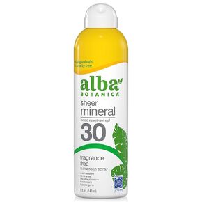 Alba Botanica Sunscreen for Face and Body, Fragrance-Free Sheer Mineral Sunscreen Spray, Broad Spectrum SPF 50, Water Resistant and Biodegradable, 5 fl. oz. Bottle