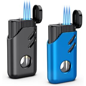 2 Pack Torch Lighter Mini Refillable Triple 3 Jet Flame Butane Lighter Windproof Adjustable Flame Torch Lighter for Candle Grill Kitchen Fireworks Camping(Without Fuel)
