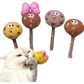 4 Pack Catnip & Silvervine Lollipops, Cat Chew Toy for Kitten Teething, Interactive Cat Toy for Bored Indoor Cats, Cat Kicker Toy