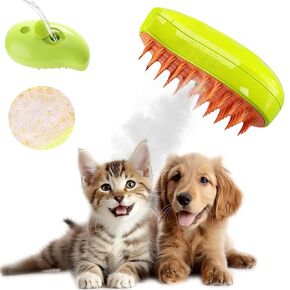 Cat Steam Brush, 3 in 1 Steam Brush for Cats, Cat Steam Brush for Shedding, Spritz Defur Comb for Cats Dogs, Cat Brush with Steam, Silicone Cloud Care Cat Brush Cleanser - Green